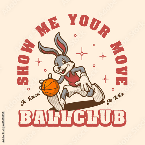 Bunny Basketball Logo Retro and Vintage
