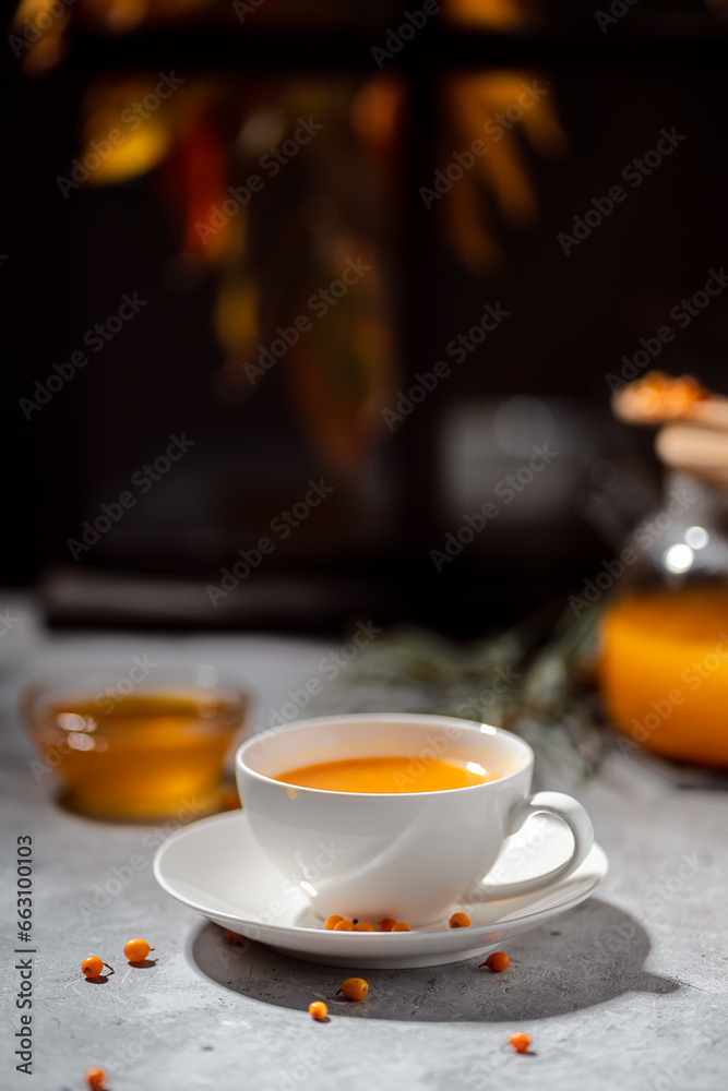 sea ​​buckthorn tea, bright vitamin drink, immune support, seasonal berry