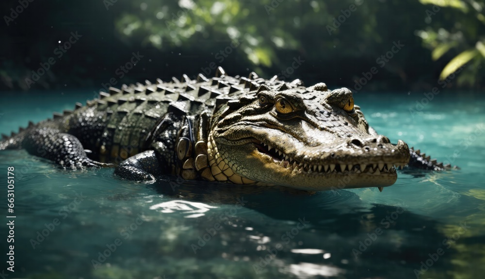 Obraz premium Discover an 8K HD wallpaper featuring a striking image of a crocodile in the water, available in stock photography.