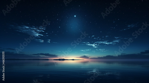 水平線と一緒に夜空に浮かぶ月の写真 © 大樹 菅
