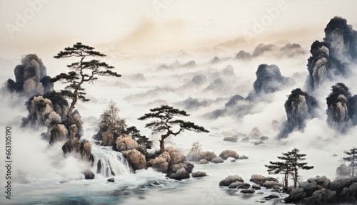 Explore the artistry of a Chinese ink and water landscape painting © Hashim