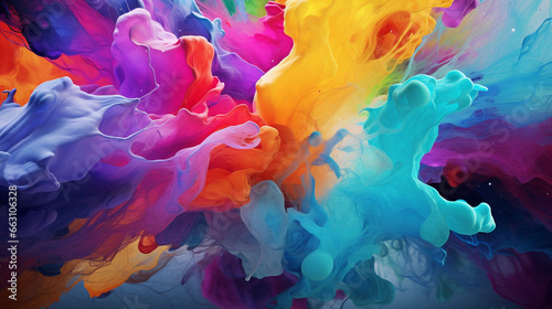 Vibrant abstract background with mixing and swirling of paint liquid. Colored floating liquid in the various colors. Paint colorful splashes background with color palette.