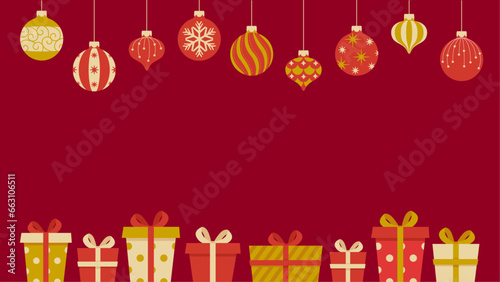 Title background material decorated with Christmas ornaments and gift boxes
