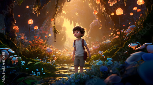 Boy Gaze into Nature's Wonderland - Generative AI 