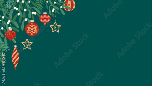 Title background material decorated with Christmas tree, ornaments, and mistletoes