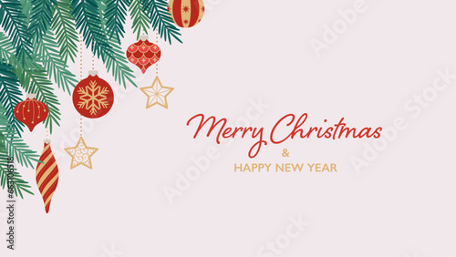 Title background material designed with Christmas tree and ornaments