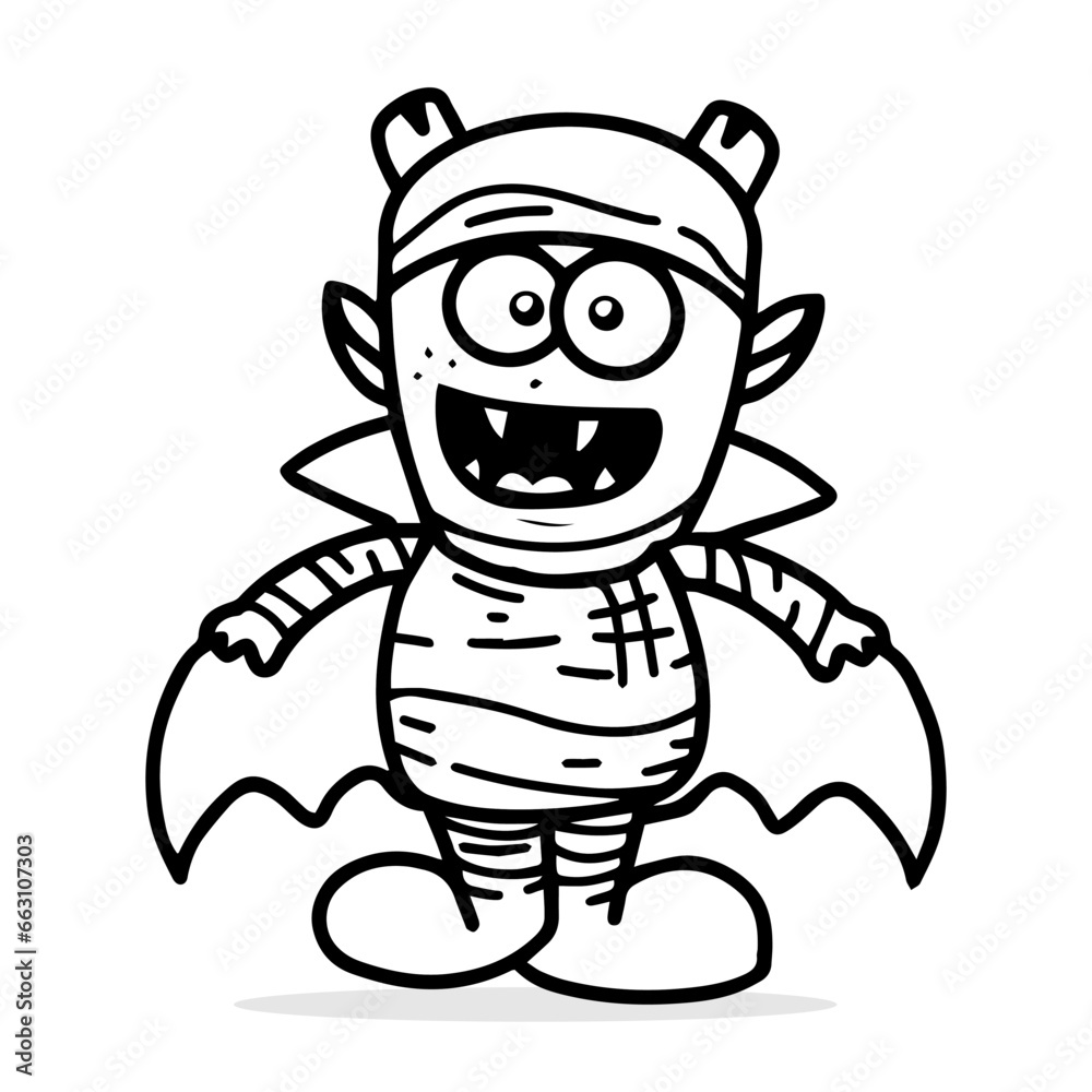 Cute cartoon monster frankenstein outline, coloring book, frankenstein kids halloween illustration