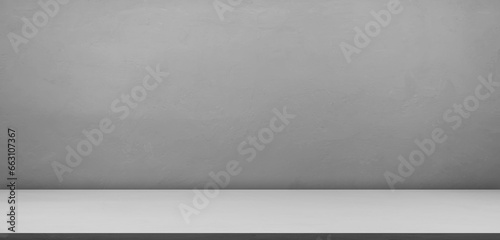 Fototapeta Naklejka Na Ścianę i Meble -  Background White Grey Studio Wall Floor Platform Kitchen Table Grey Scene Cement 3d Room Shadow Light Concrete Loft Product Scene Mockup Empty Backdrop Worshop Kitchen Shelf Plant Minimal Abstract.