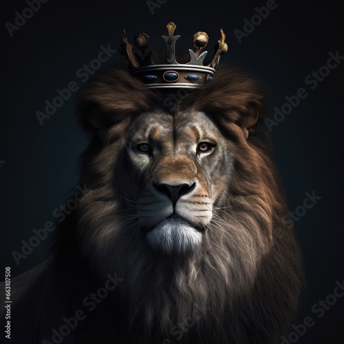 Portrait of a majestic lion with a crown Generative AI illustration