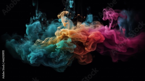 Creative background composition. Multi Coloured smoke abstract on black background in 3d style