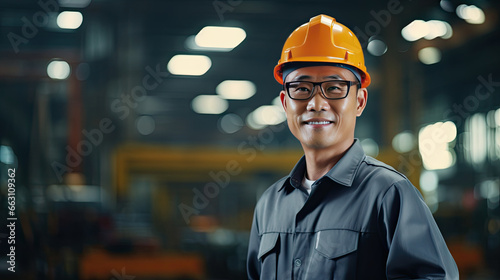 Portrait of an asian male engineer working in a factory