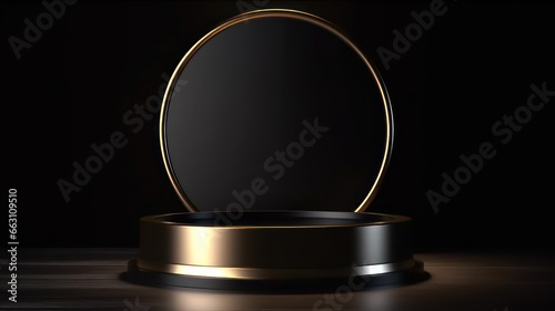 Creative minimal concept,Luxury black and gold with glossy podium products stand in 3d style