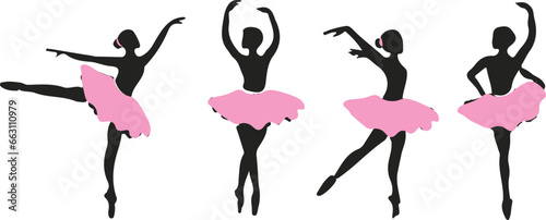  silhouettes of young ballerinas in poses