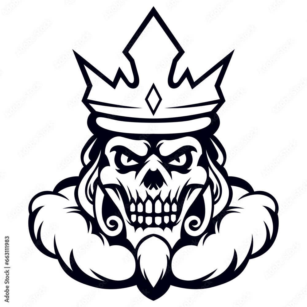 Obraz premium skull king illustration. skull with crown Vector illustration. skull wearing crown black and white isolated.