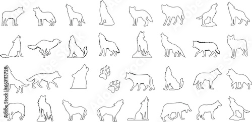 wolf line illustration, Minimalist, line art vector illustration featuring a stylized wolf. Perfect for logo design, wall art, and digital projects. Trending, modern design in black and white.” 