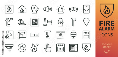 Tableau sur toile Fire alarm systems isolated icons set