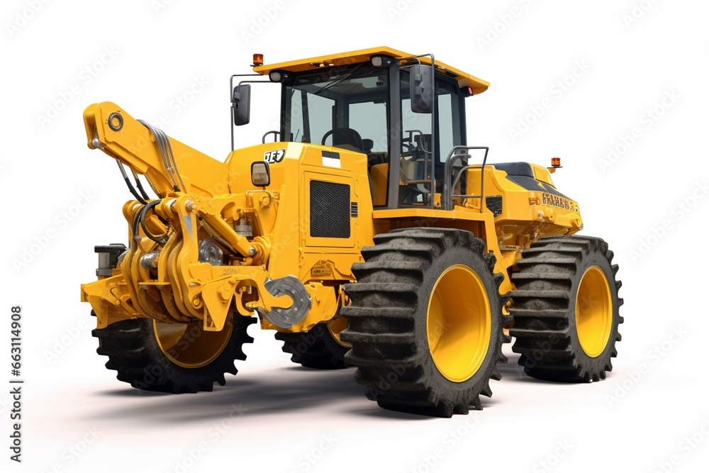 Motor grader construction machinery 3D rendering on white. Generative AI