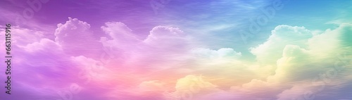Rainbow sky with fluffy clouds. Multicolored toned sky. © Ahasanara