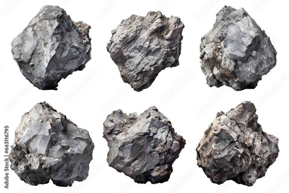 Fototapeta premium natural grey rock formation set isolated on transparent background - landscape design elements PNG cutout collection