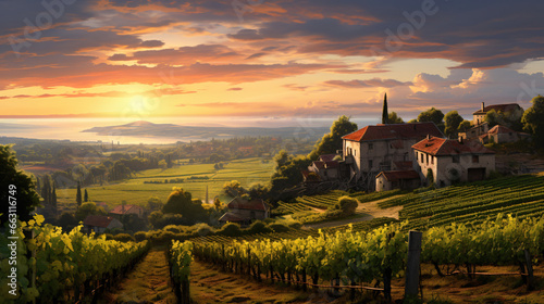 France vineyard landscape sunset photo