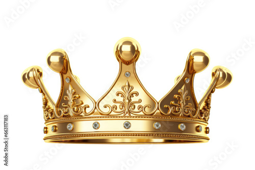 A luxurious gold crown adorned with sparkling diamonds on a pristine white background