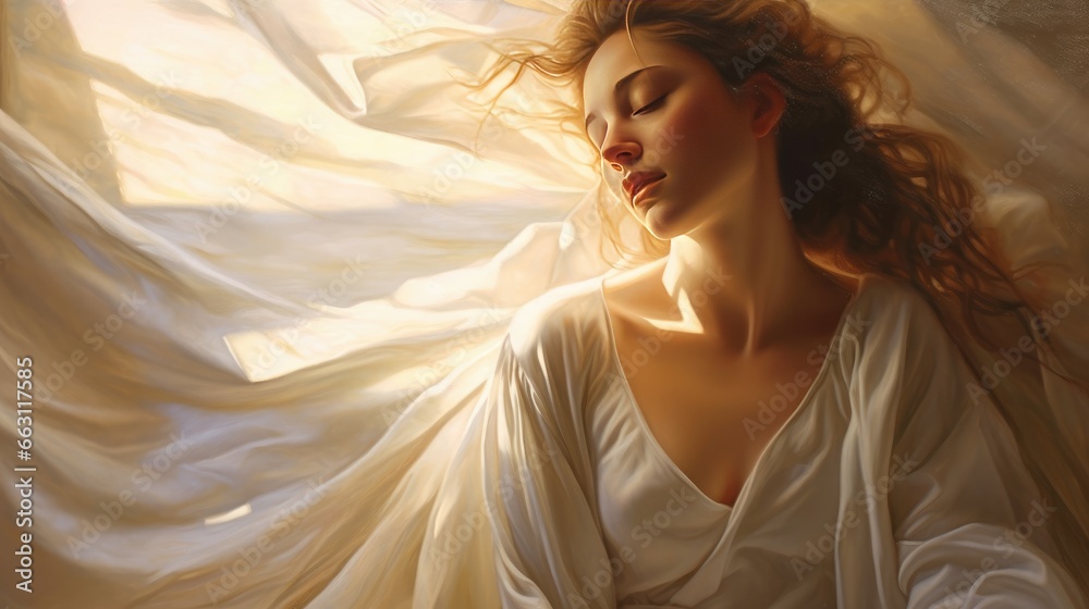 Ethereal woman bathed in soft heavenly light and grace Ethereal woman bathed in soft heavenly light and grace