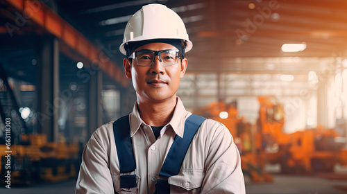 Portrait of an asian male engineer working in a factory