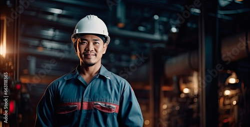 Portrait of an asian male engineer working in a factory