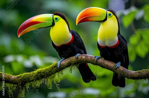 Toucan sitting on the branch in the forest. © Ahasanara