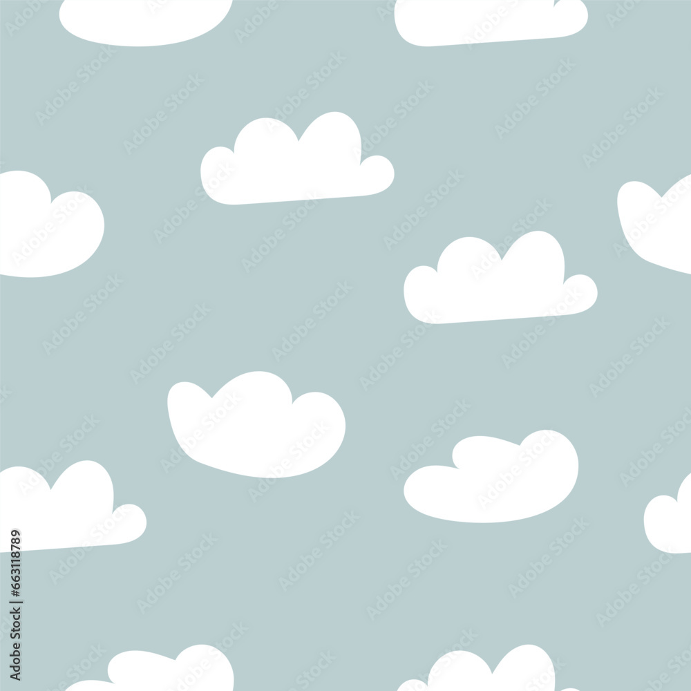 Vector seamless cloud pattern background, hand drawn simple pattern design.