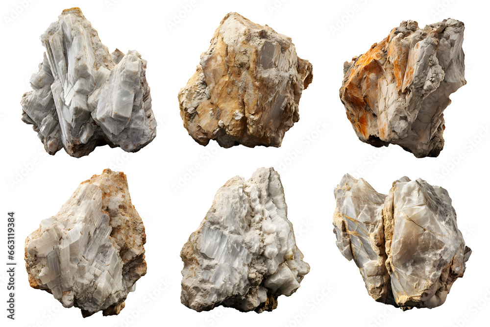 limestone rock formation set isolated on transparent background - landscape design elements PNG cutout collection - obrazy, fototapety, plakaty 
