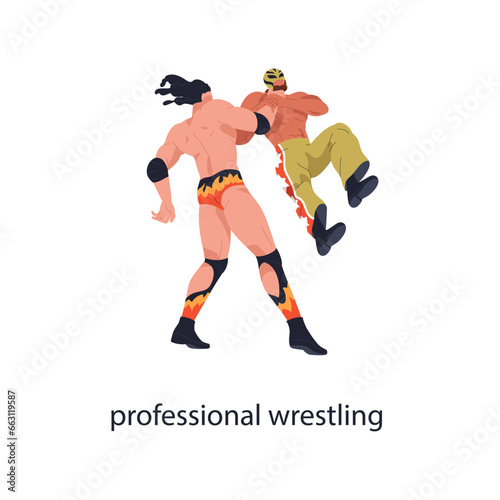 Professional wrestling. Fighters competition, match in combat sport. Wrestler...