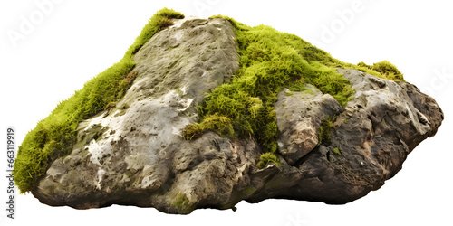 mossy rock formation isolated on transparent background - landscape design elements PNG cutout