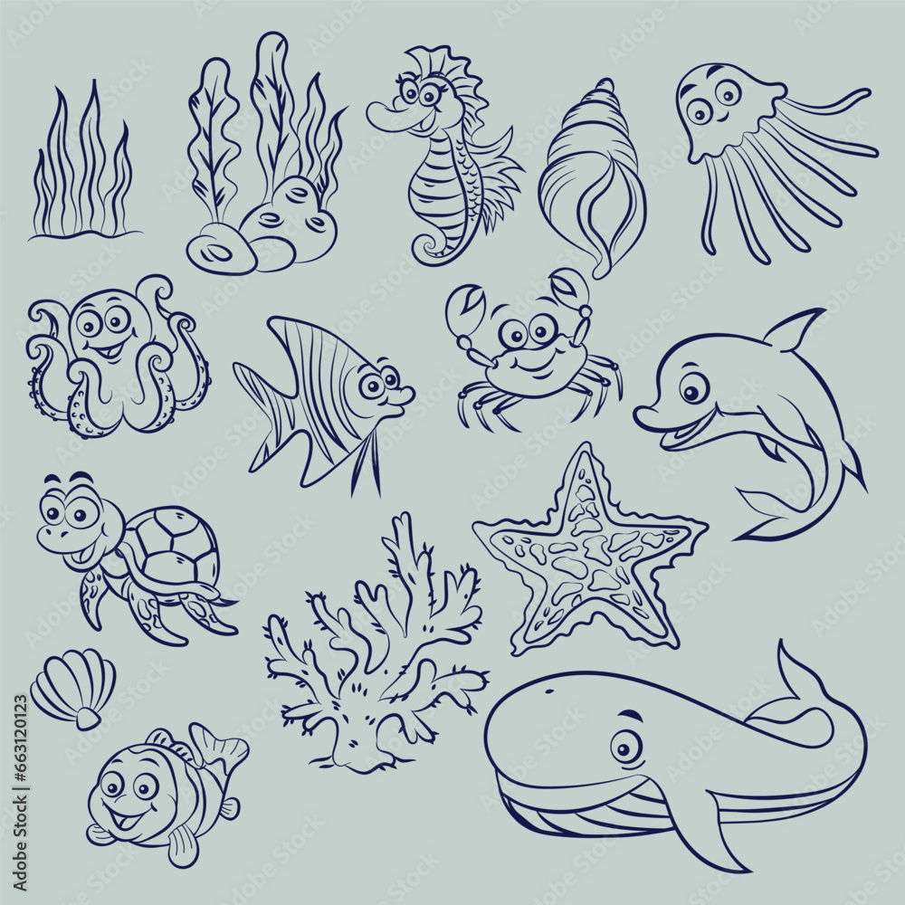 sea animals vector design, fish, crab, star fish, octopus, all kind of sea animal fish and animal design by illustrator sea animals vector design, fish, crab, star fish, octopus, all kind of sea animal fish and animal design by illustrator