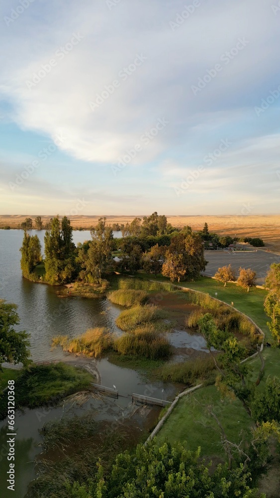 Desert with green lake 