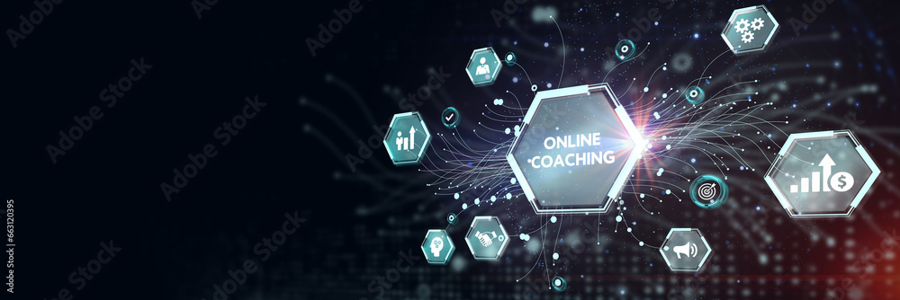 Business, Technology, Internet and network concept. Coaching mentoring education business training development E-learning concept. 3d illustration Business, Technology, Internet and network concept. Coaching mentoring education business training development E-learning concept. 3d illustration