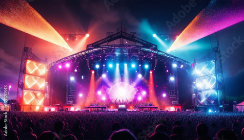A music festival with a brightly lit stage.AI generativ