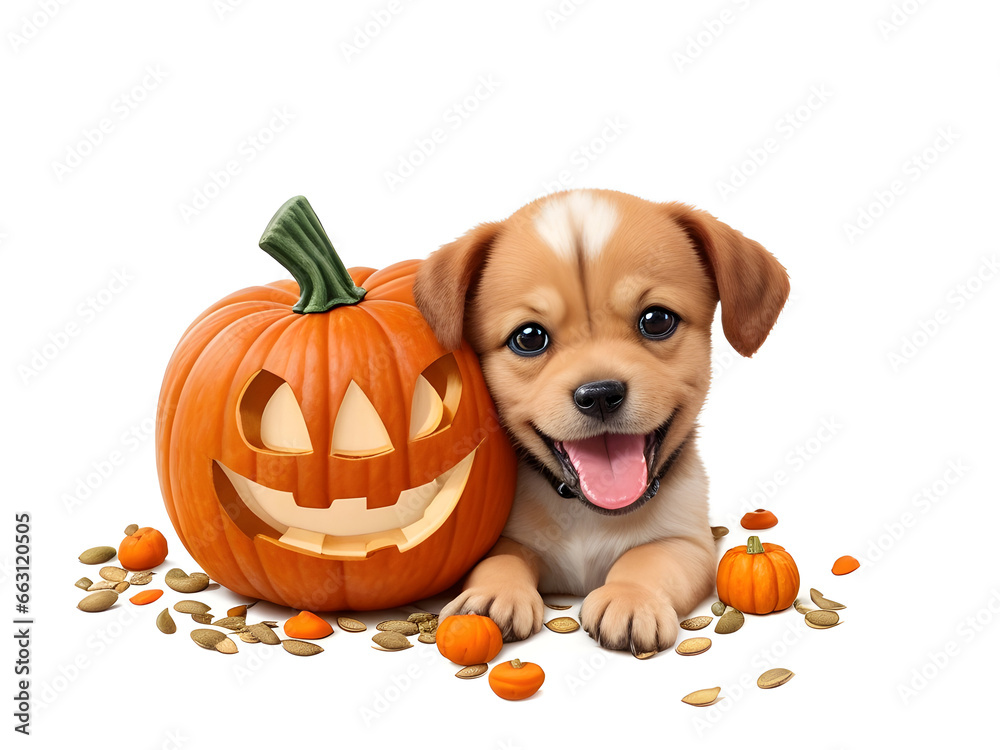 puppy with pumpkin