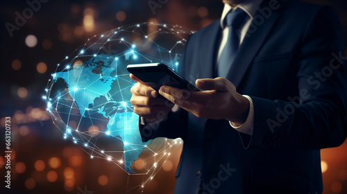 Businessman using mobile smartphone. Business global internet connection application technology. Generative Ai