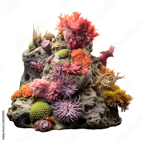 Fototapeta Naklejka Na Ścianę i Meble -  reef rock formation with coral isolated on transparent background - underwater marine landscape design elements PNG cutout