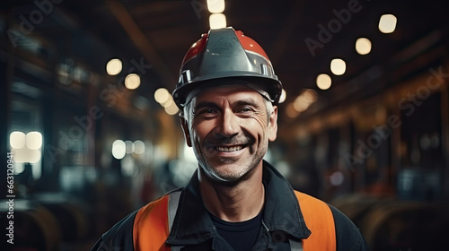 Portrait of a caucasian male engineer working in a factory