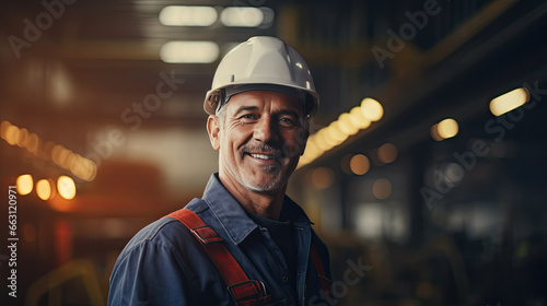 Portrait of a caucasian male engineer working in a factory