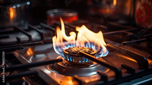 The gas stove was lit.