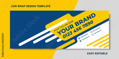 Development of car design for the company. Branding a car. Sticker brand car in blue, yellow and white colors.