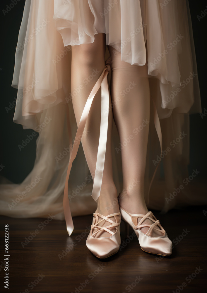 ballerina's legs in satin pink pointe shoes, bride in shoes, footwear, festive outfit, clothes, fitting, fashion, beauty, women's accessories, style, shopping, delicate beige colors, person ballerina's legs in satin pink pointe shoes, bride in shoes, footwear, festive outfit, clothes, fitting, fashion, beauty, women's accessories, style, shopping, delicate beige colors, person