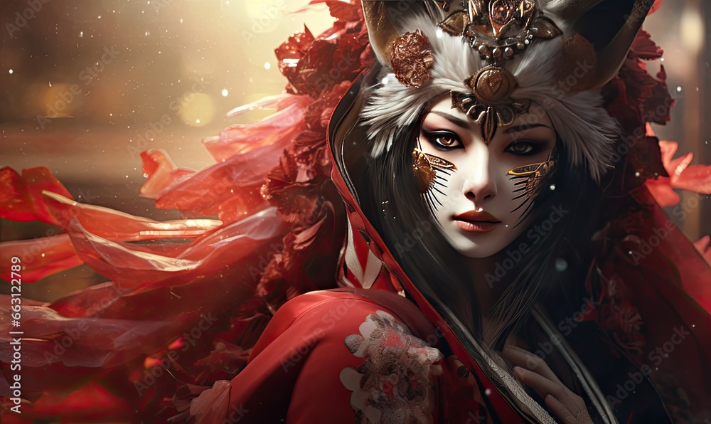 The portrait depicted an enchanting anime girl donning a mysterious wolf mask, exuding an aura of intrigue. The portrait depicted an enchanting anime girl donning a mysterious wolf mask, exuding an aura of intrigue.