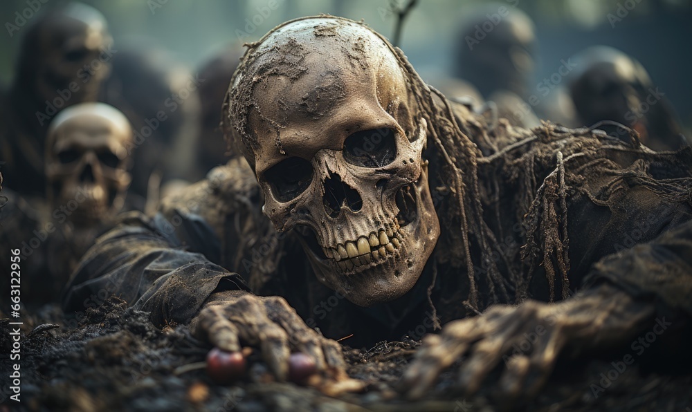 The eerie sight of the skull of the long dead resting on the ground, evoking a sense of mystery and history. The eerie sight of the skull of the long dead resting on the ground, evoking a sense of mystery and history.