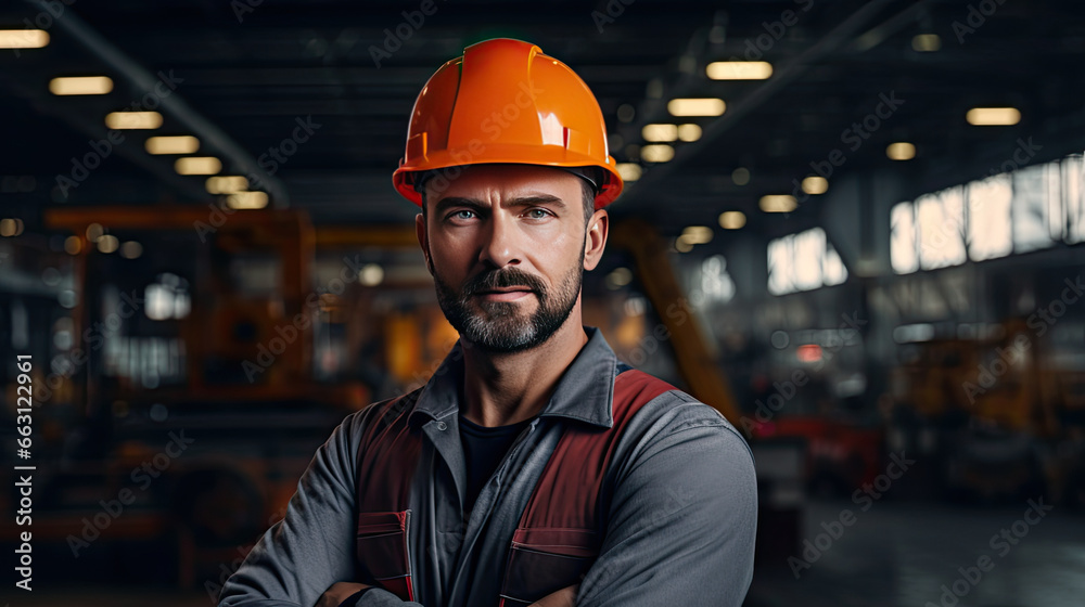 Portrait of a caucasian male engineer working in a factory