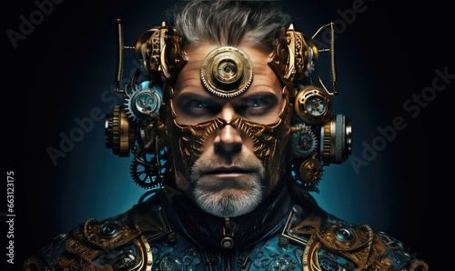 An intriguing portrayal of a cyborg pirate in a futuristic setting, combining high-tech elements with the classic pirate aesthetic.