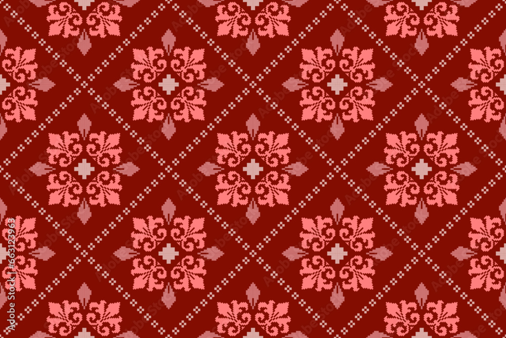 Red traditional ethnic pattern paisley flower Ikat background abstract Aztec African Indonesian Indian seamless pattern for fabric print cloth dress carpet curtains and sarong Red traditional ethnic pattern paisley flower Ikat background abstract Aztec African Indonesian Indian seamless pattern for fabric print cloth dress carpet curtains and sarong